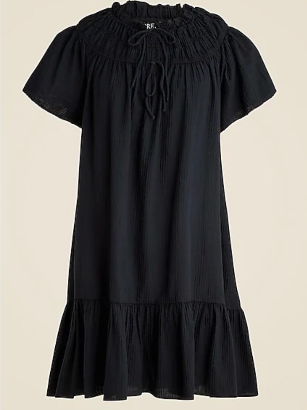 J. Crew Black Smocked Neck Tiered Mini Dress